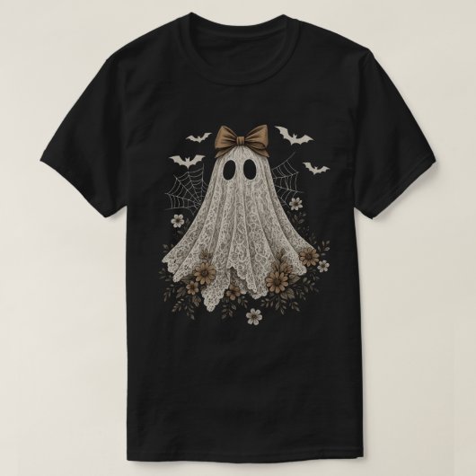 T-shirt Elégant Fantôme de dentelle avec Bow | Fantôme flo (Design devant)