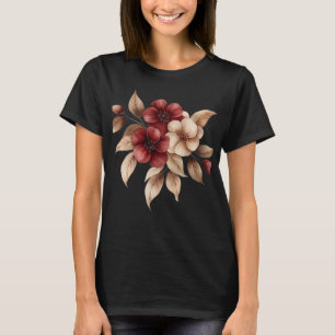 T-shirt Élégant floral aquarelle bordeaux et crème