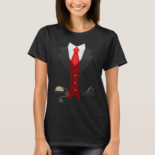 T-shirt Élégant Fun Fake Tuxedo Suit Nice Cravate noire (Devant)