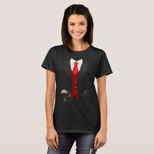 T-shirt Élégant Fun Fake Tuxedo Suit Nice Cravate noire (Devant entier)