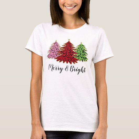 T-shirt Elegant Glitter Leopard Christmas Tree (Devant)