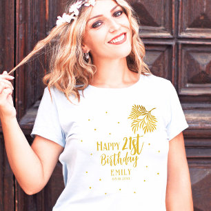 T-shirt Elégant Joyeux 21ème anniversaire Gold Foliage Par