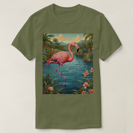 T-shirt Elégant lagon de paradis tropical flamand rose (Design devant)