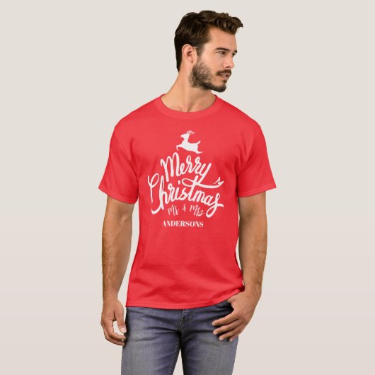 T-shirt Élégant M. et Mme Script Couples Noël (Devant entier)
