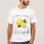 T-shirt Élégant Mariage citron jaune et bleu aquarelle (Devant)