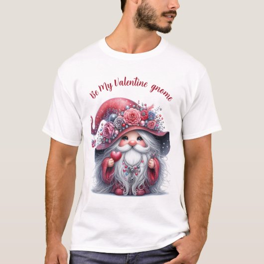 T-shirt Élégant mignon argent rouge valentine gnome (Devant)