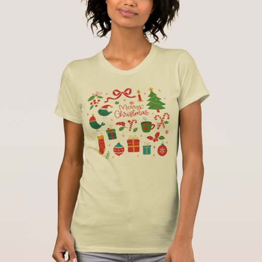T-shirt Elegant Minimalist Christmas Doodles Hand-Drawn (Devant)