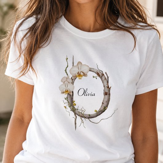 T-Shirt Élégant Monogramme O : Orchidées & Vignes
