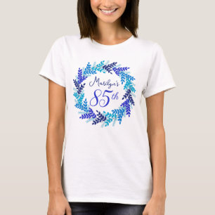 T-shirt Élégant monogramme Royal Blue Wreath 85e anniversa