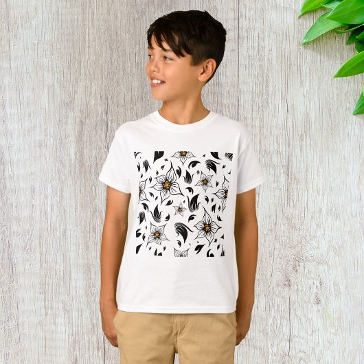 T-shirt Élégant motif floral noir et blanc