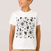 T-shirt Élégant motif floral noir et blanc (Devant)