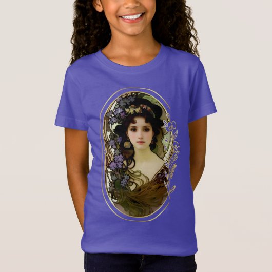 T-Shirt Elégant Mucha Style Portrait d'une belle femme (Devant)
