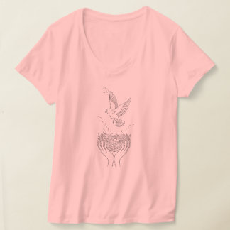 T-shirt Elégant Oiseau et Nest Line Art Femmes