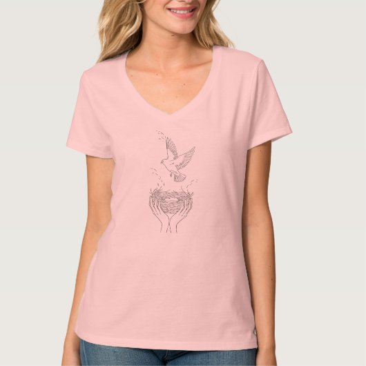 T-shirt Elégant Oiseau et Nest Line Art Femmes (Devant)