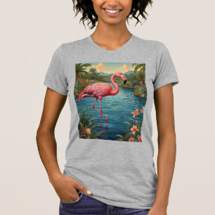 T-shirt Élégant paradis tropical flamand rose