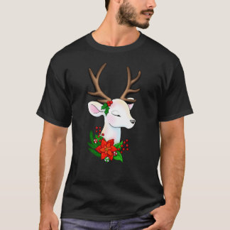 T-shirt Élégant renne de Noël blanc avec Antler Brown