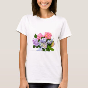 T-shirt Elégant rose rose fleurs bleues hydrangées florale