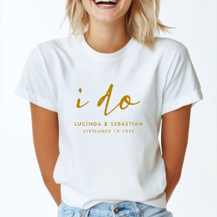 T-shirt Élégant script de mariage Gold et White Bride