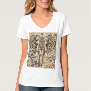 T-shirt Élégant Vintage, Eléphant Antique, Beige Bleu Pêch