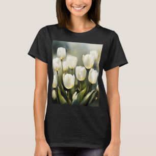 T-shirt Élégante bande de tulipes blanches dans un jardin 