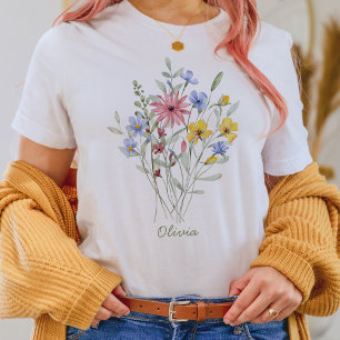 T-shirt Élégante Fleur Sauvage Aquarelle