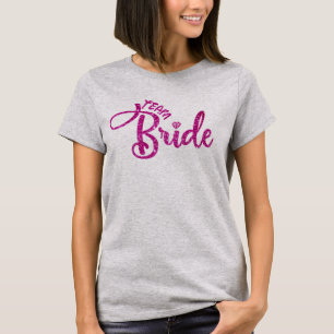 T-shirt Élégante Mariée d'Équipe Paillettes Roses, Demoise