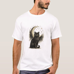 T-shirt Élégante œuvre d'art mystique de chat noir céleste