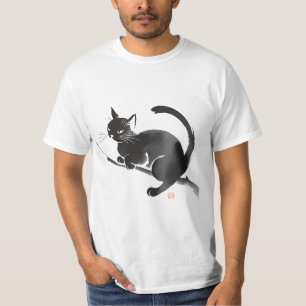 T-shirt Élégante peinture à l'encre de chat noire