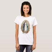 T-shirt Élégante Vierge Marie Florale Rose catholique (Devant entier)