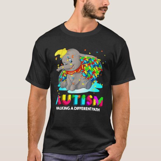 T-shirt Élément Autisme Dumbo Marchant Sur Un Chemin Diffé (Devant)