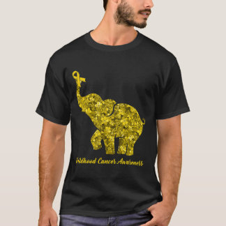 T-shirt Élément Fleur Ruban Doré Cancer de l'Enfance Sensi