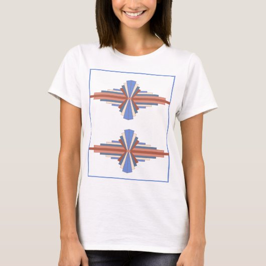 T-shirt Éléments Art déco en or rose & bleu (Devant)