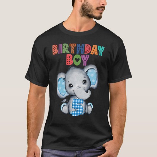 T-shirt Elephant 5th Birthday Boy 5 Years Old Themed Eleph (Devant)