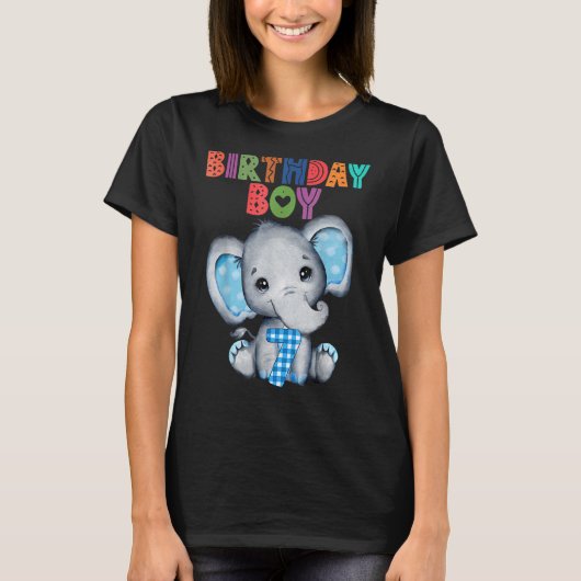 T-shirt Elephant 7e anniversaire garçon 7 ans thème Eleph (Devant)