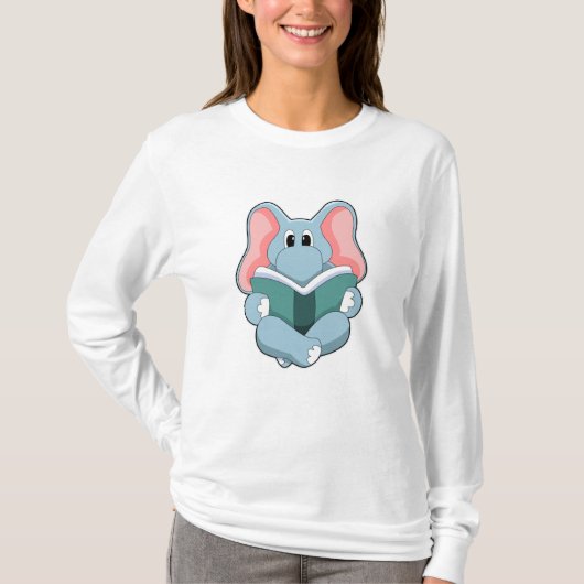 T-shirt Eléphant à la lecture avec livre (Devant)