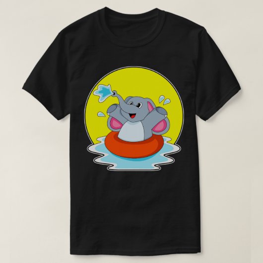 T-shirt Eléphant À La Nage Avec Lifebuoy (Design devant)