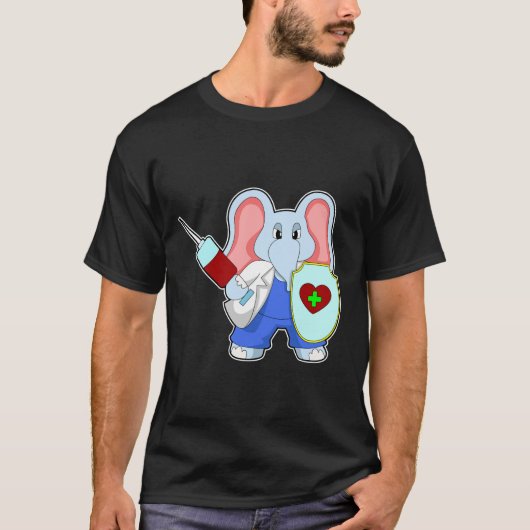 T-shirt Eléphant à la vaccination avec seringue (Devant)