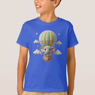 T-shirt Éléphant au Crochet Mignon dans une Montgolfière A