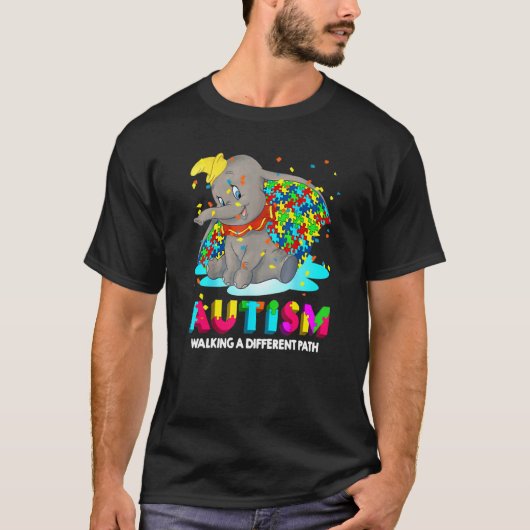 T-shirt Éléphant Autisme Dumbo Marchant Sur Un Chemin Diff (Devant)