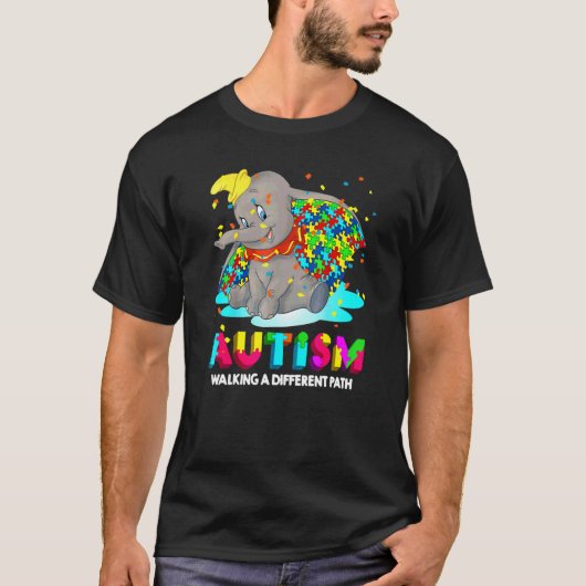 T-shirt Éléphant Autisme Dumbo Marchant Sur Un Chemin Diff (Devant)