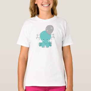 T-shirt Eléphant Avec Ballons, Eléphant Bleu, Animal migno