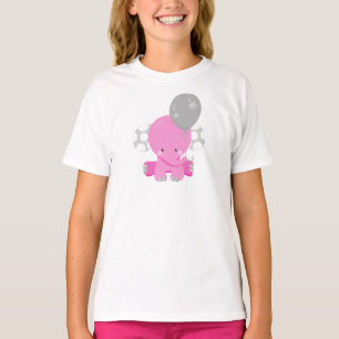 T-shirt Eléphant Avec Ballons, Eléphant Rose, Animal Migno