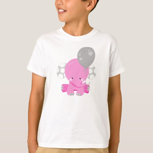 T-shirt Eléphant Avec Ballons, Eléphant Rose, Animal Migno (Devant)