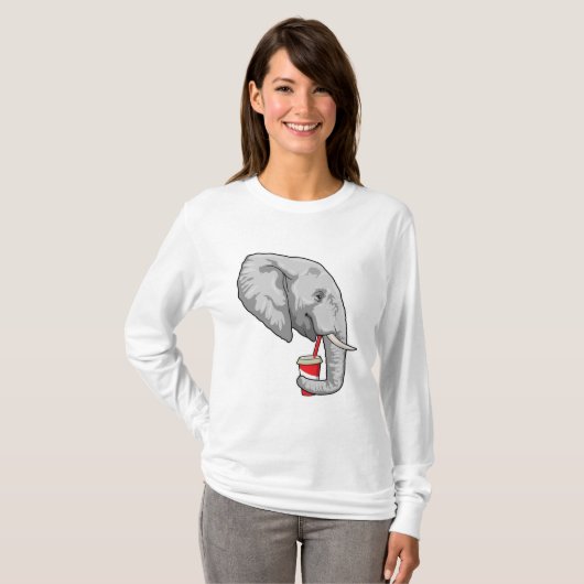 T-shirt Eléphant avec boisson (Devant entier)