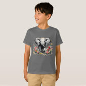 T-shirt Eléphant Bébé avec Roses (Devant entier)