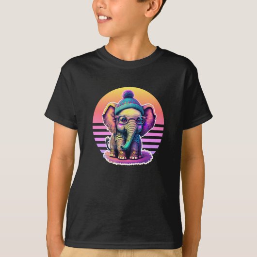 T-shirt Eléphant bébé mignon avec lunettes et Beanie (Devant)