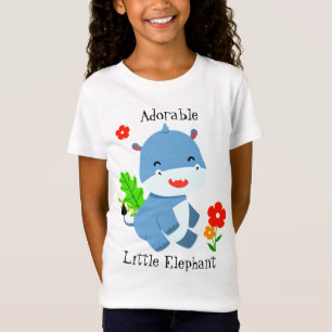 T-Shirt Eléphant Bleu Cute Avec Fleurs Rouges
