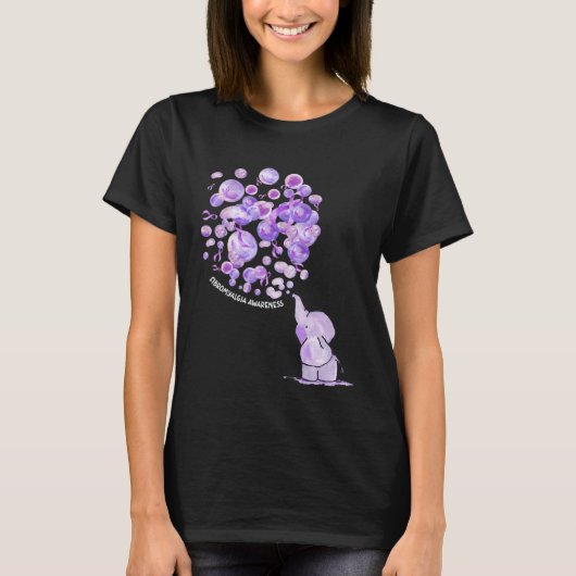 T-shirt Elephant Blowing Upp Purplee Balloons Fibromyalgia (Devant)