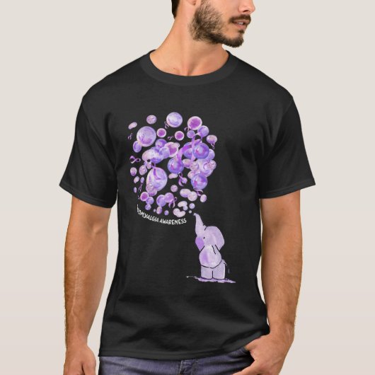 T-shirt Elephant Blowing Upp Purplee Balloons Fibromyalgia (Devant)