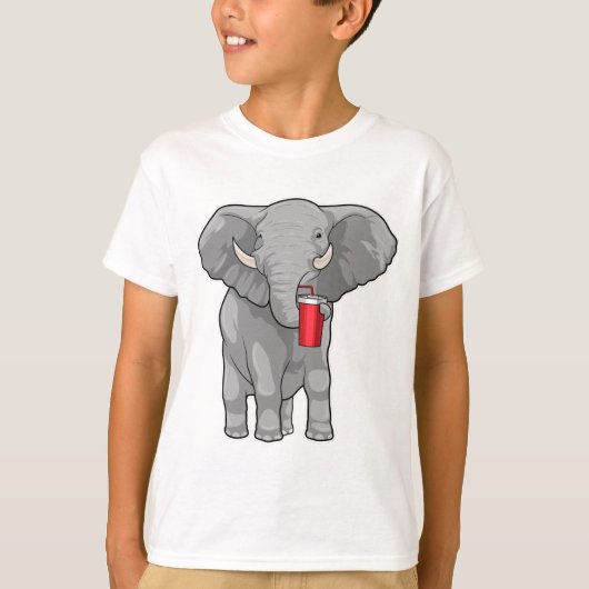 T-shirt Eléphant Boire de la tasse (Devant)